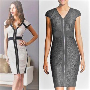 *JAX* Textured Zip-Front Cap-Sleeve Black Dress - Size 2